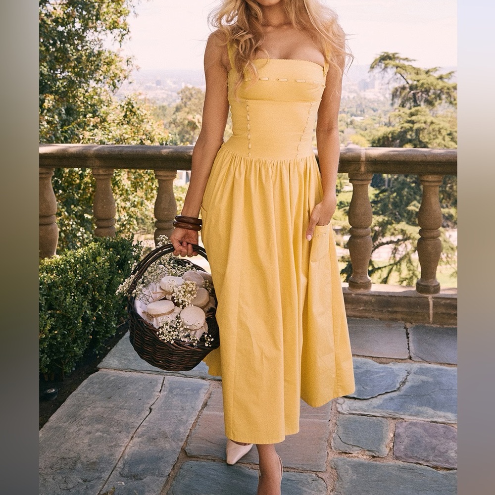 House of CB Yellow Strapless Midi Dress
